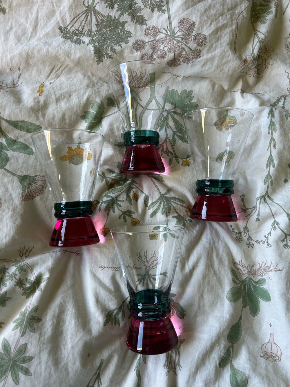 Anthropologie! Set of 4 Color-Block Glass Tumblers - Pink & Teal Bases